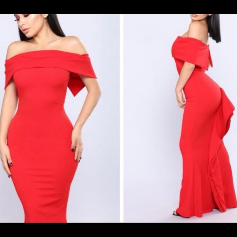 Fashion Nova red floor dress